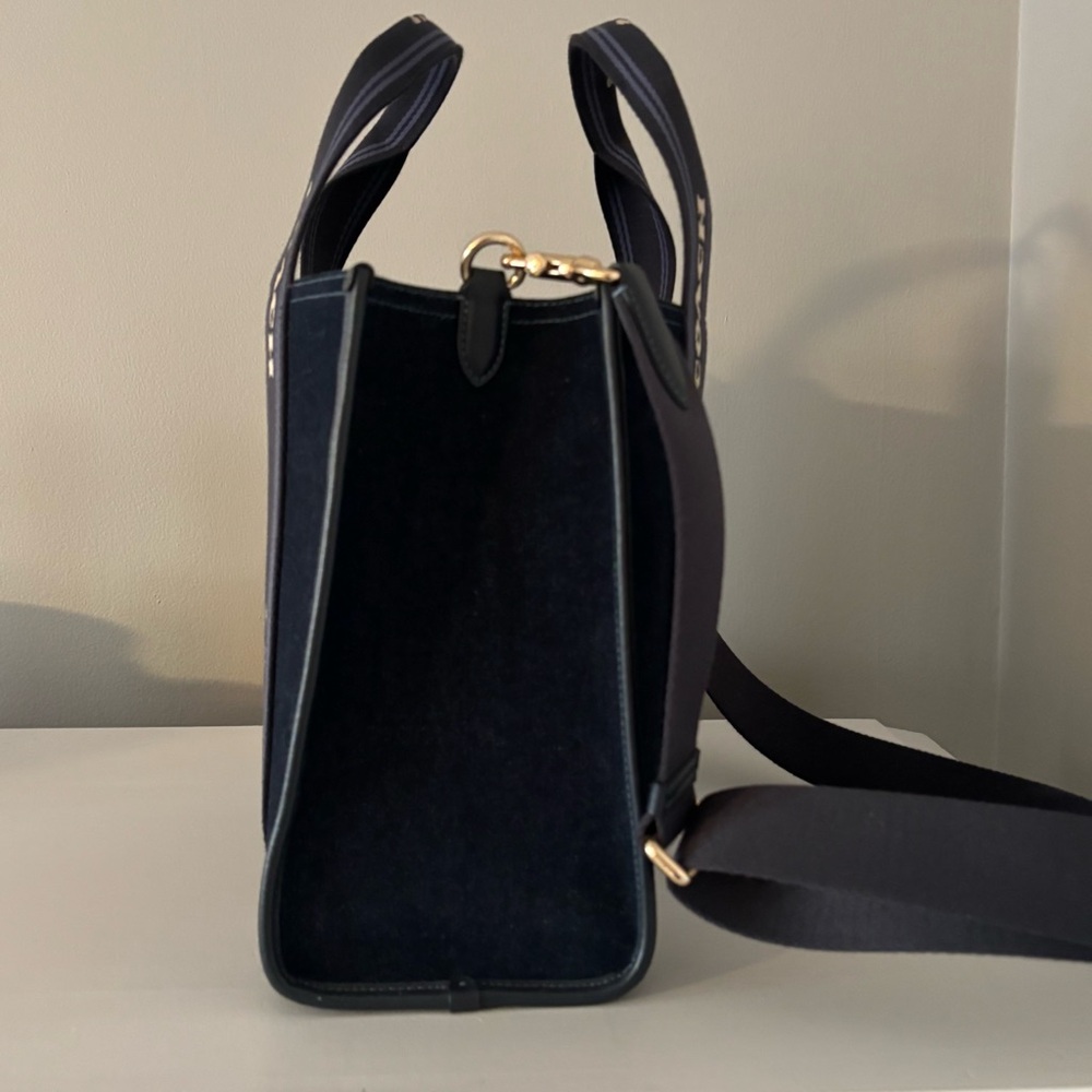 Coach Navy Blue Canvas Tote with Striped Handles - Picture 10 of 16